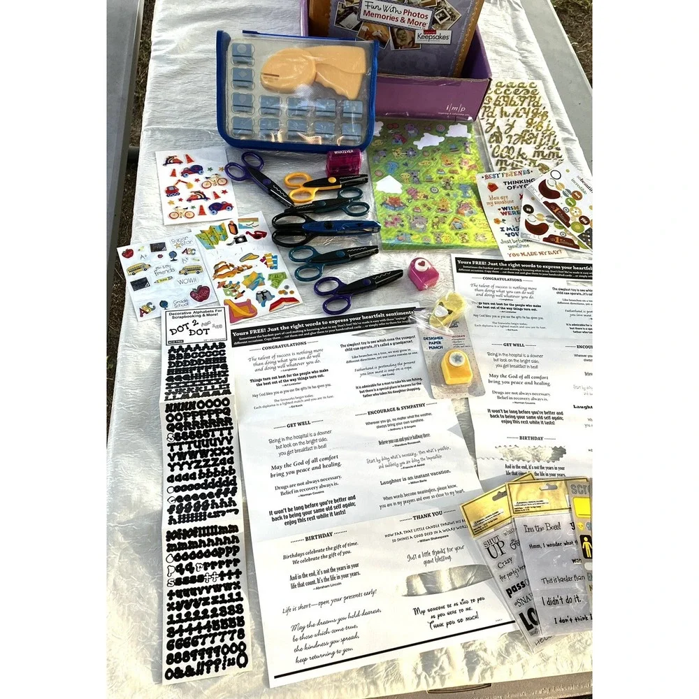 Scrapbooking Craft Lot Fiskars Scissors Paper Punches Stickers Binder & More